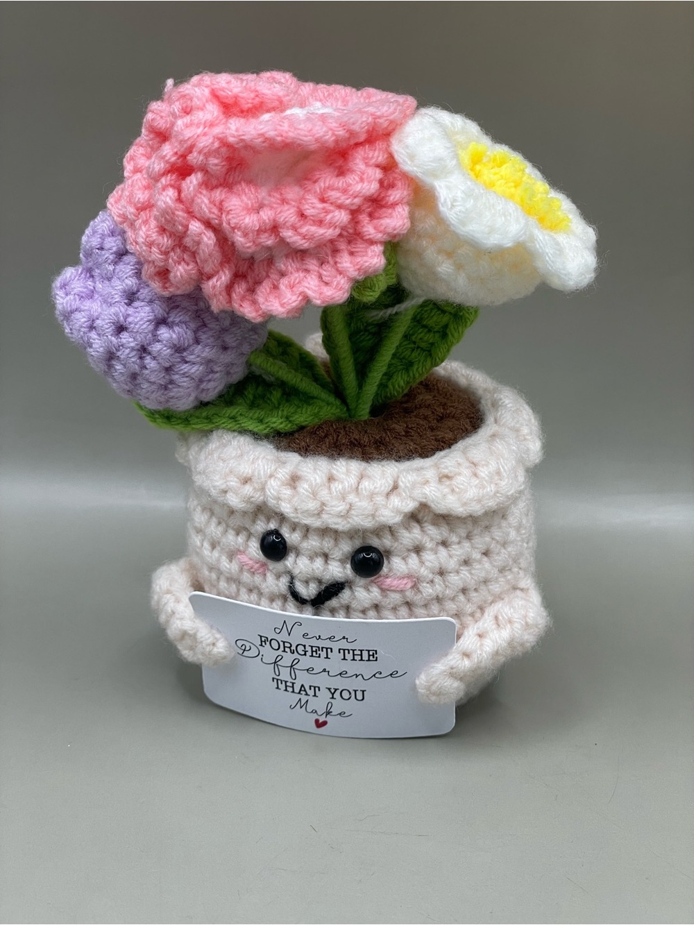 Handmade Crochet Flowers In A Pot “Never Forget The Difference You Make” Gift